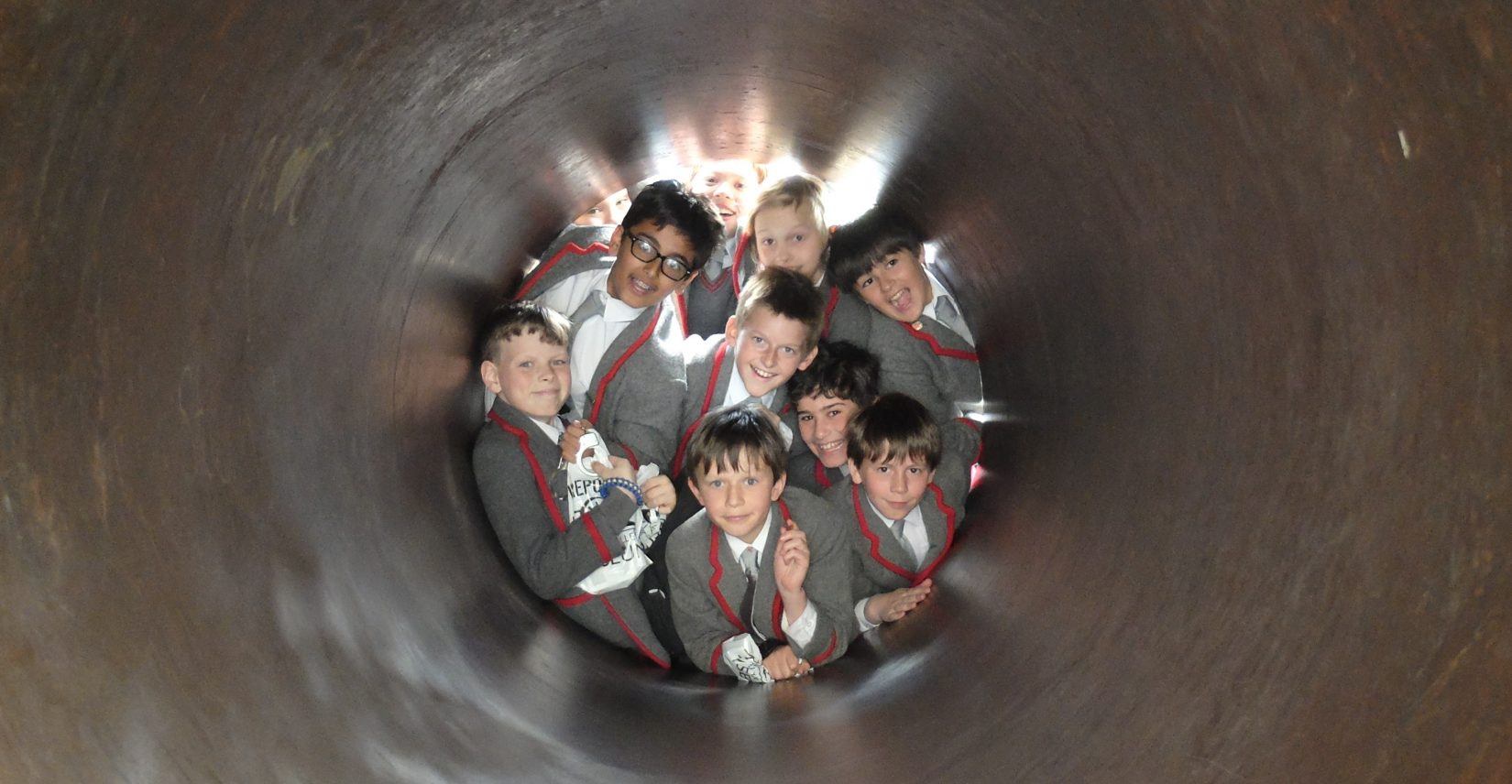 Students in tunnel